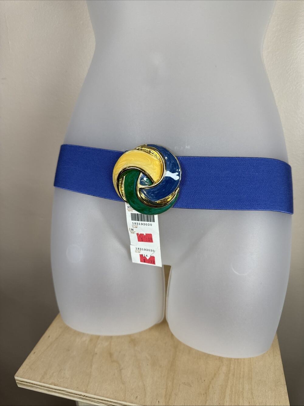 VTG Petite Sophisticate Womens Belts 80s Deadstock Blue Gold Medallion Stretch